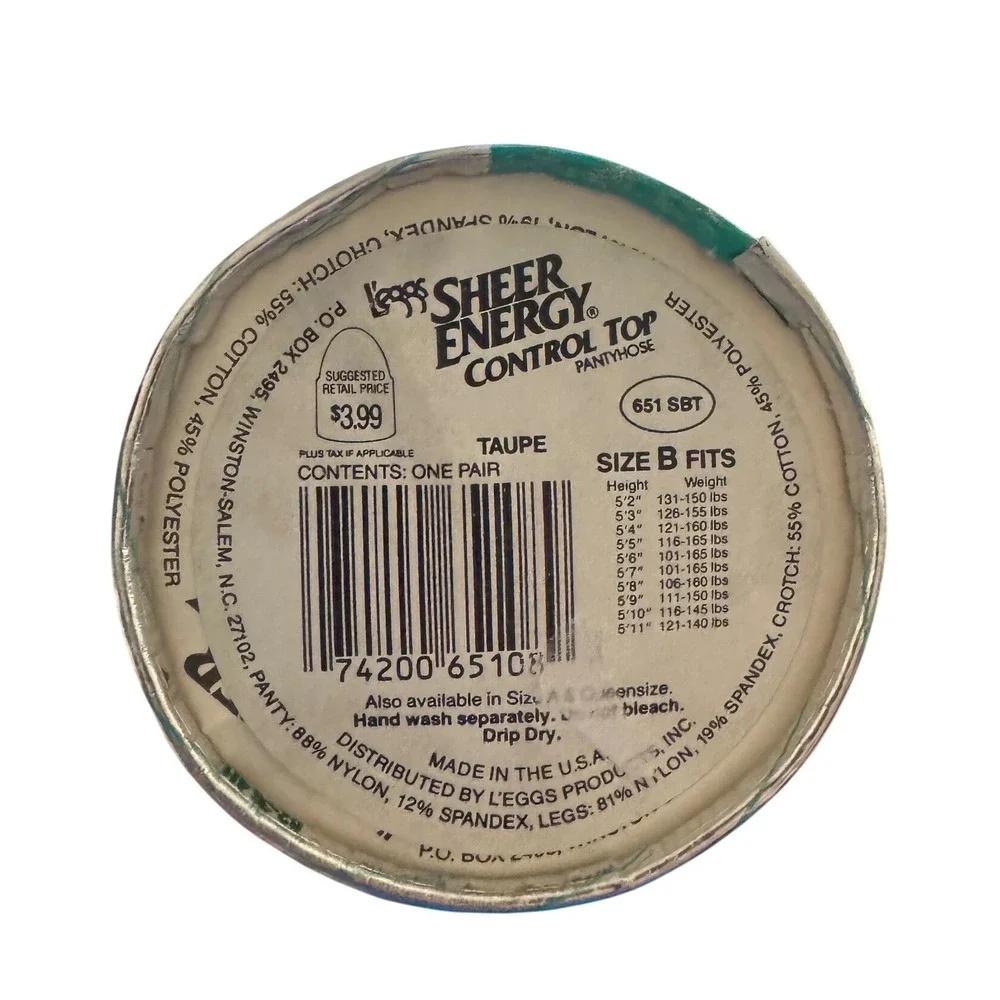 L'eggs Sheer Energy Control Top Hose Size B Taupe Silver‎ Egg 651SBT